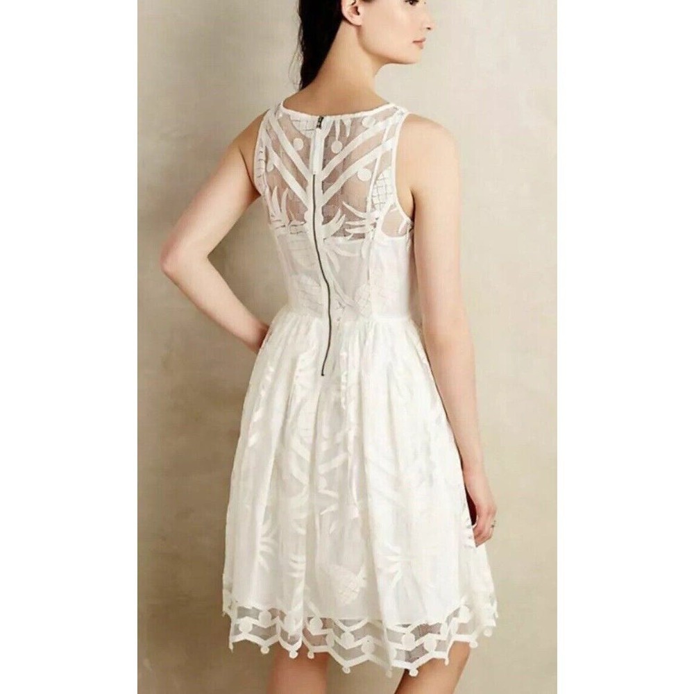 Anthropologie Women's Maeve Pina White Ivory Lace Pineapple Fit‎ & Flare Dress - Picture 2 of 15